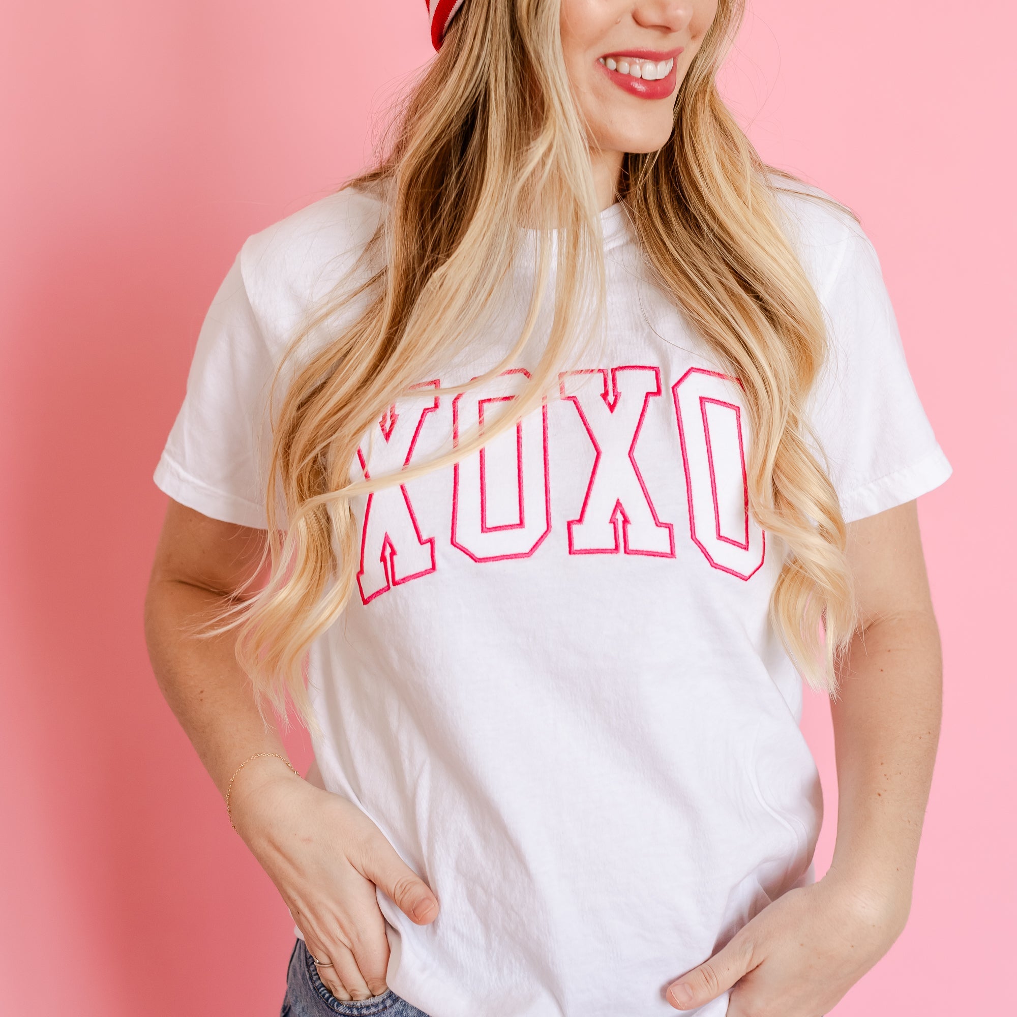 Embroidered Comfort Colors Tee - XOXO - Outline Little Mama Shirt Shop LLC