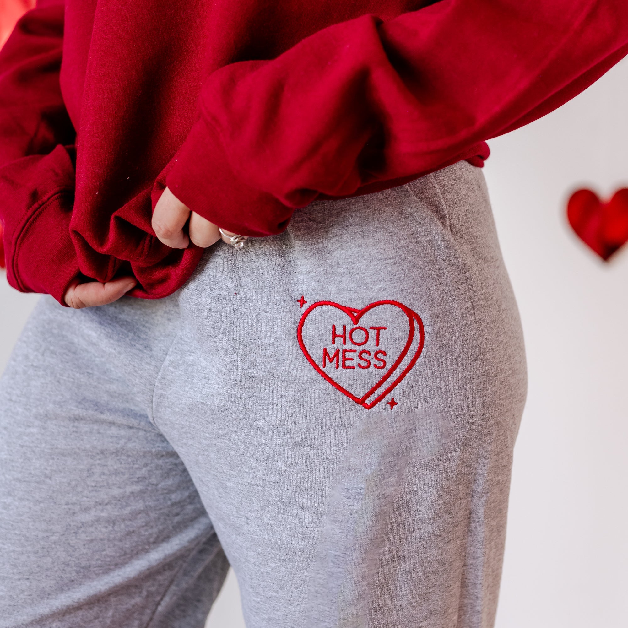 Embroidered BASIC Joggers (Red Thread) - Conversation Hearts (Choose Your Fave) Little Mama Shirt Shop LLC
