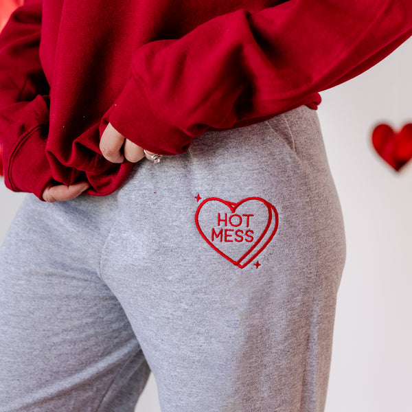 Embroidered BASIC Joggers (Red Thread) - Conversation Hearts (Choose Your Fave)