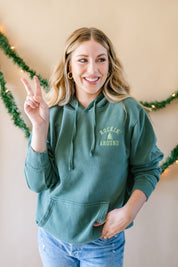 Embroidered Alpine Green PIGMENT HOODIE - Rockin' Around (Lime Green Thread) Little Mama Shirt Shop LLC