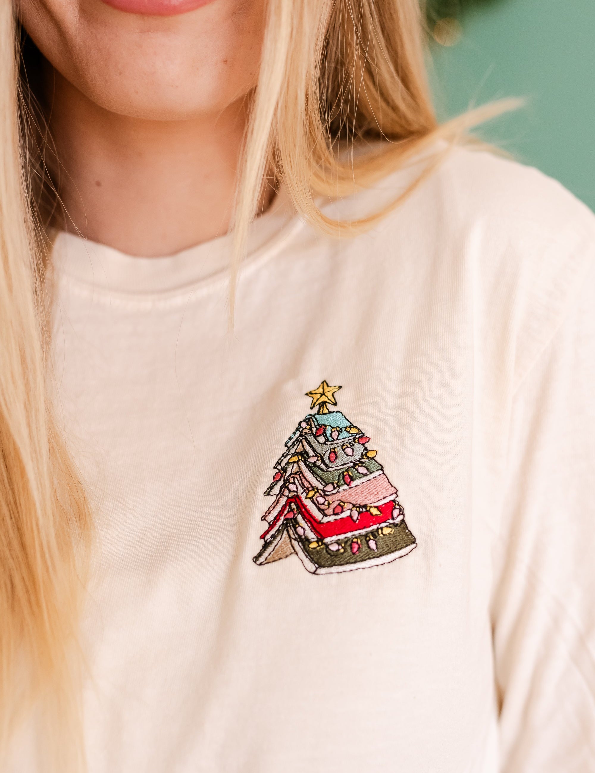 Embroidered LONG SLEEVE Comfort Colors Tee - Booked For Christmas Little Mama Shirt Shop LLC