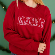 Embroidered BASIC Fleece - Maroon - MERRY (Outline) Little Mama Shirt Shop LLC