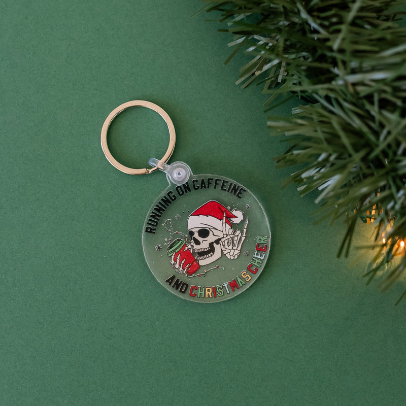 Christmas Keychain - Running on Caffeine and Christmas Cheer