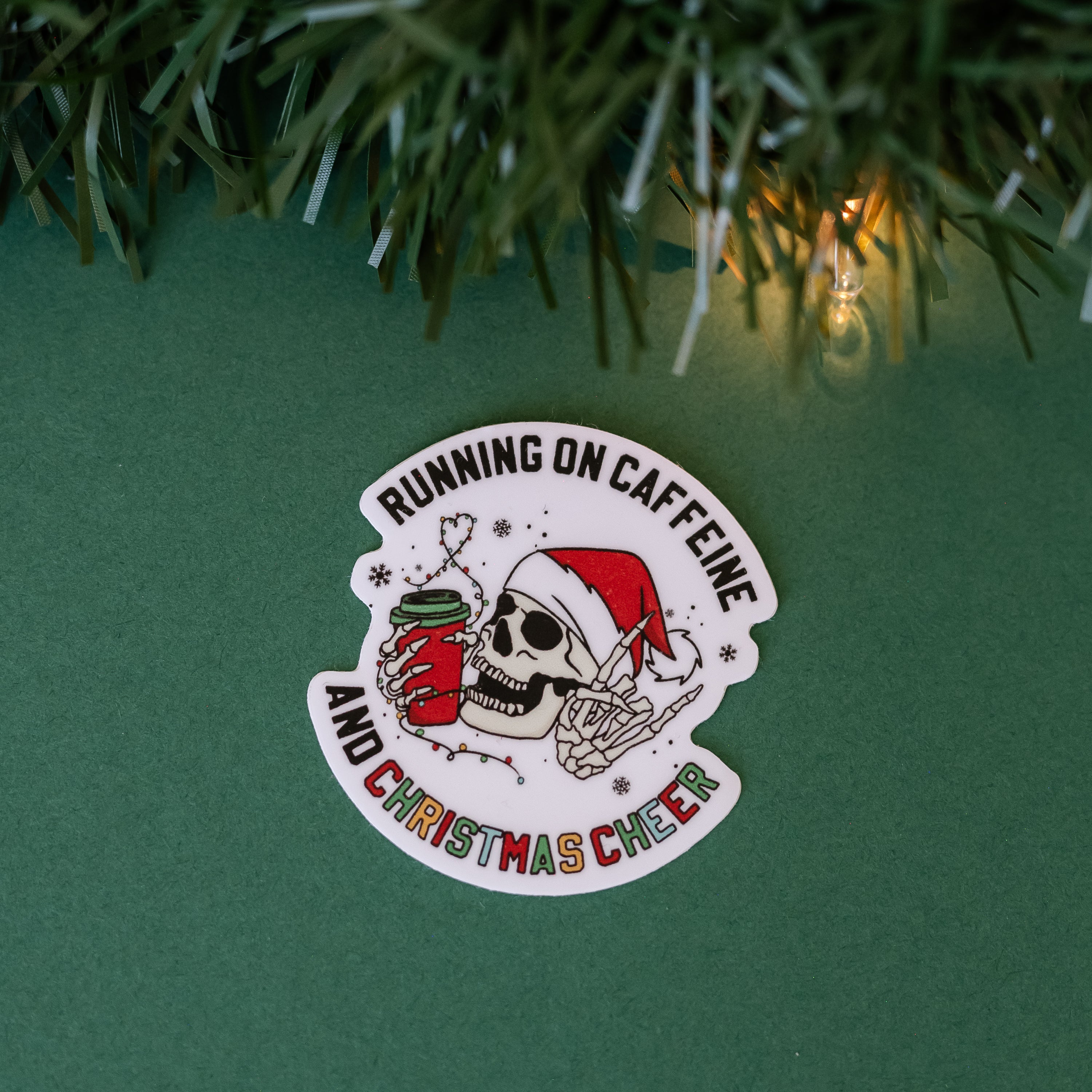 LMSS® STICKER - Running On Caffeine And Christmas Cheer Little Mama Shirt Shop LLC