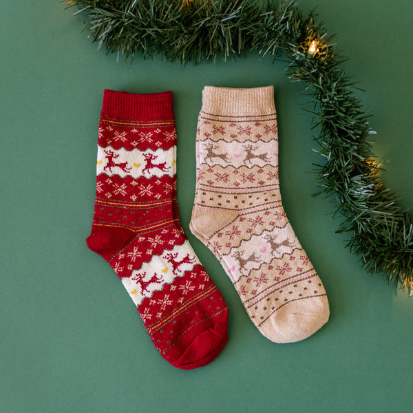 2 PACK LMSS® CREW SOCKS - Holiday Reindeer