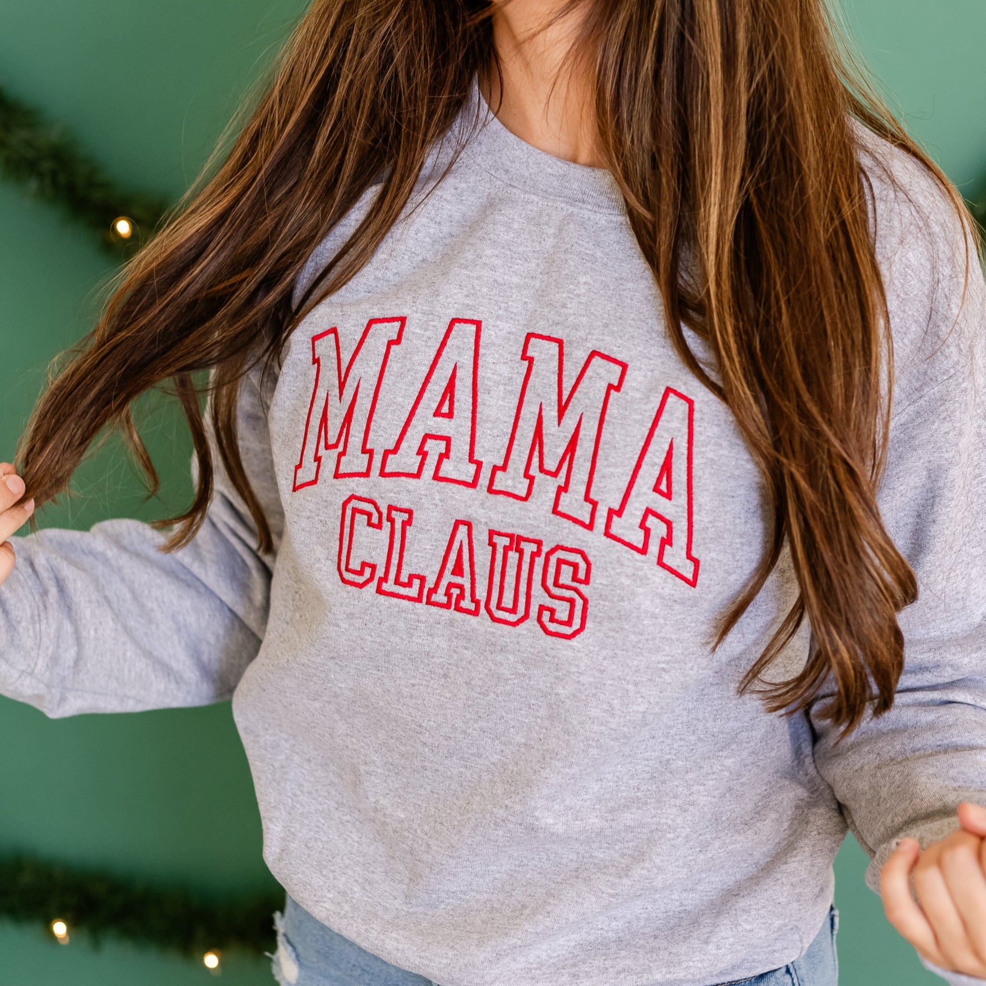 Embroidered BASIC Fleece - Gray - Mama Claus (Red Thread) Little Mama Shirt Shop LLC