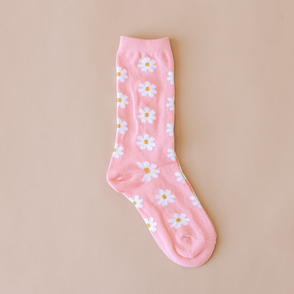 LMSS® ADULT CREW SOCKS - Everything is Blossom (Pink-All Over Daisies)