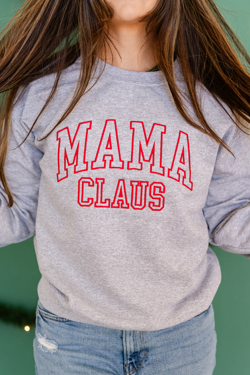 Embroidered BASIC Fleece - Gray - Mama Claus (Red Thread)