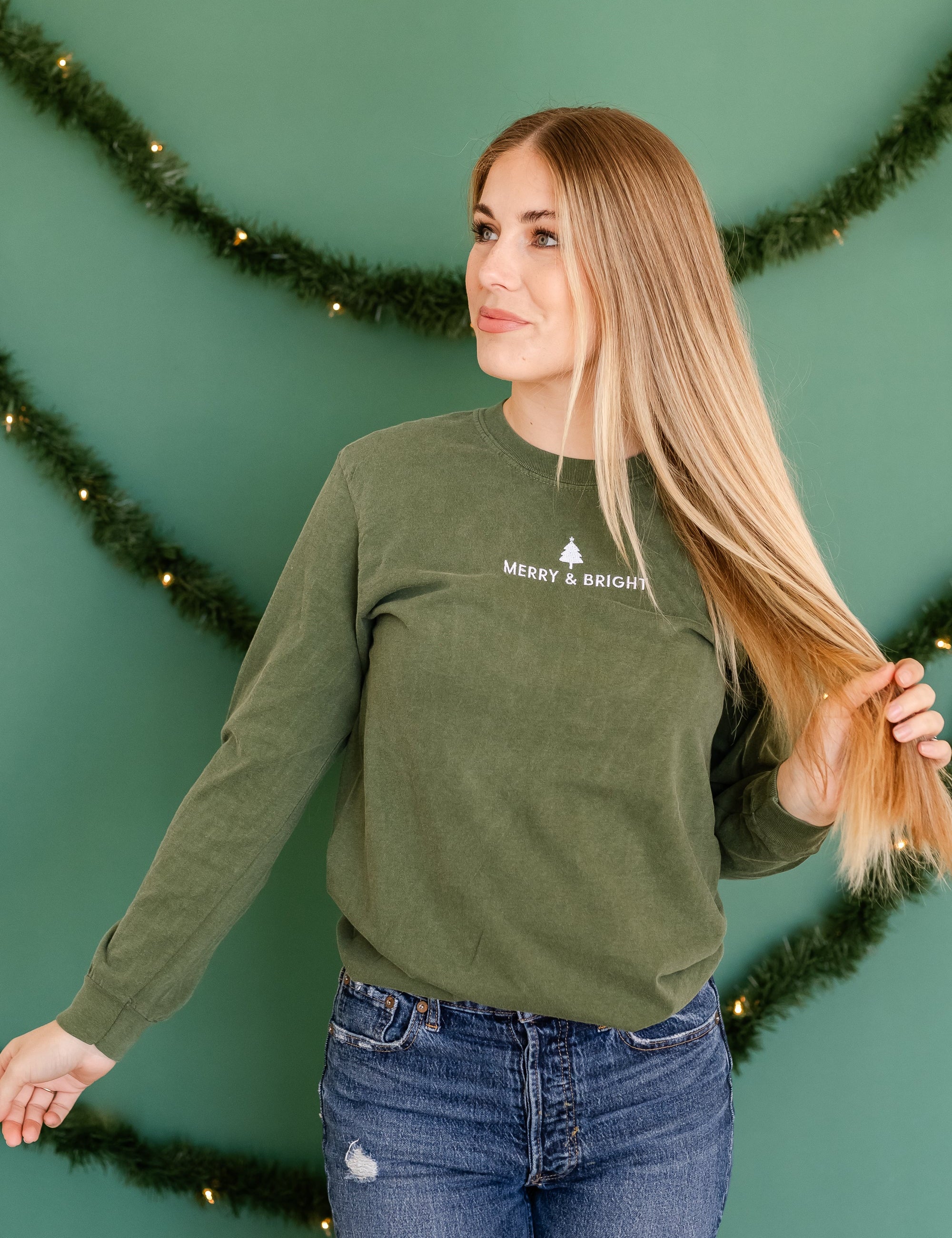 Embroidered LONG SLEEVE Comfort Colors Tee - Merry & Bright Little Mama Shirt Shop LLC