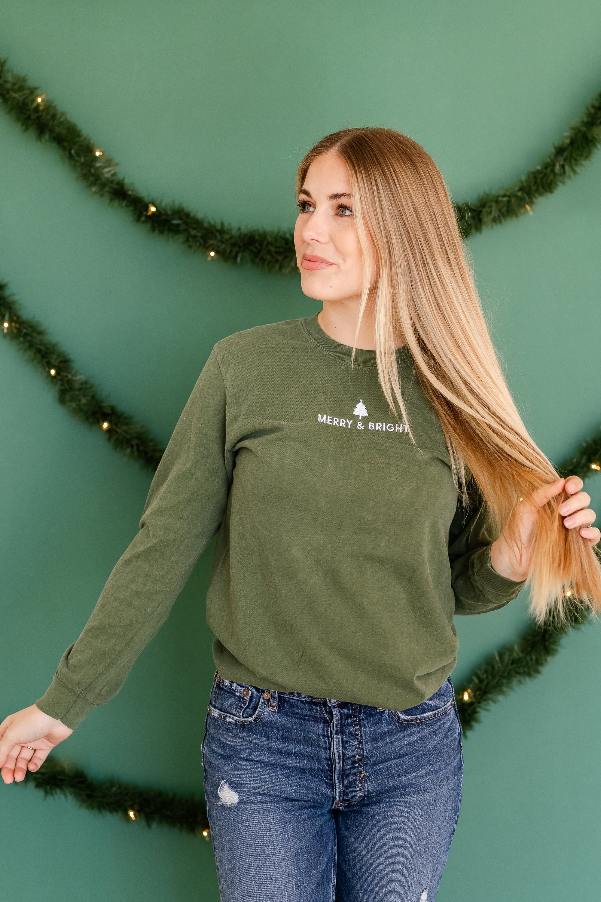 Embroidered LONG SLEEVE Comfort Colors Tee - Merry & Bright Little Mama Shirt Shop LLC