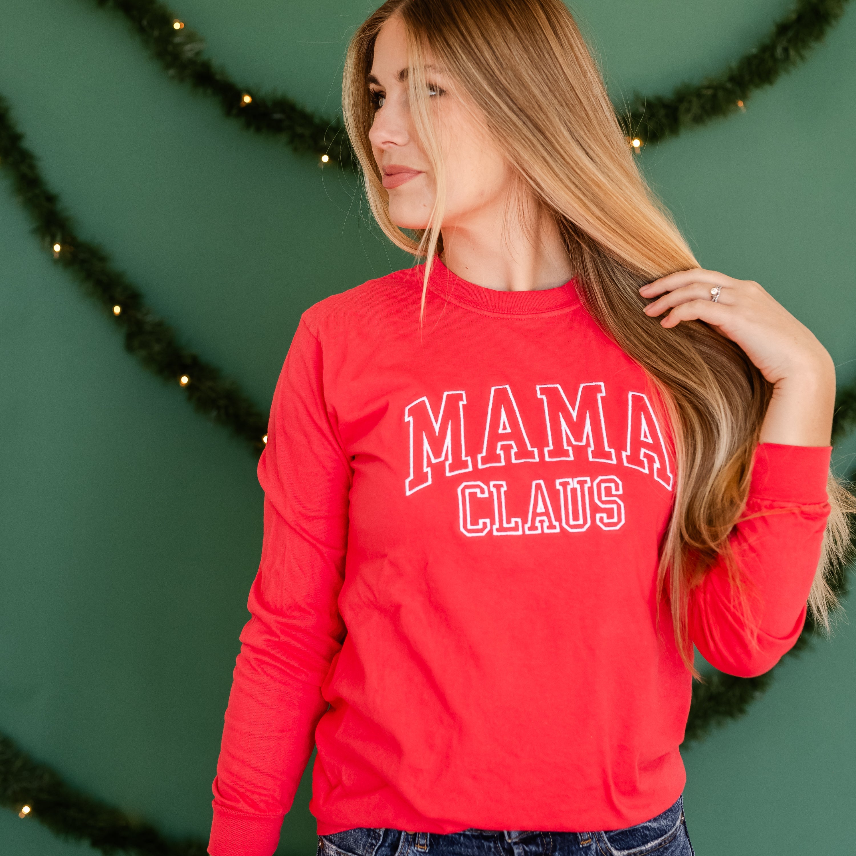Embroidered LONG SLEEVE Comfort Colors Tee - Mama Claus Little Mama Shirt Shop LLC