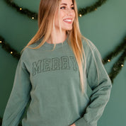Embroidered PIGMENT Crewneck - Tone on Tone - Merry (Outline) Little Mama Shirt Shop LLC