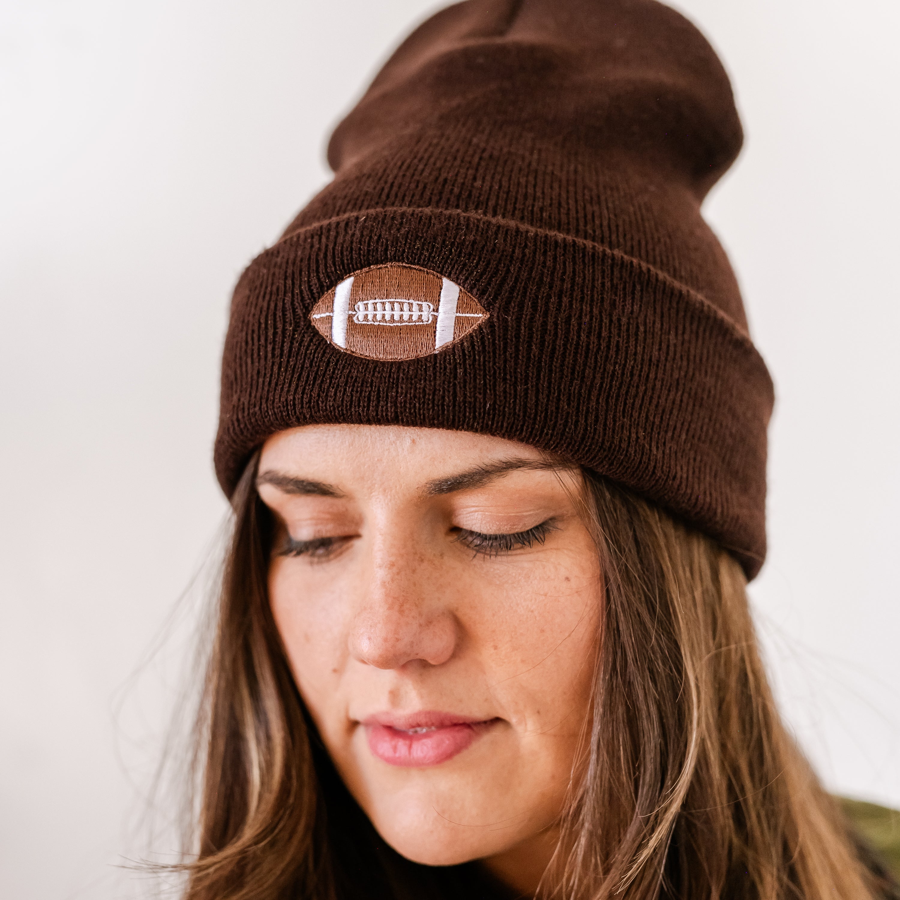 ADULT BEANIE - Football - Brown Little Mama Shirt Shop LLC