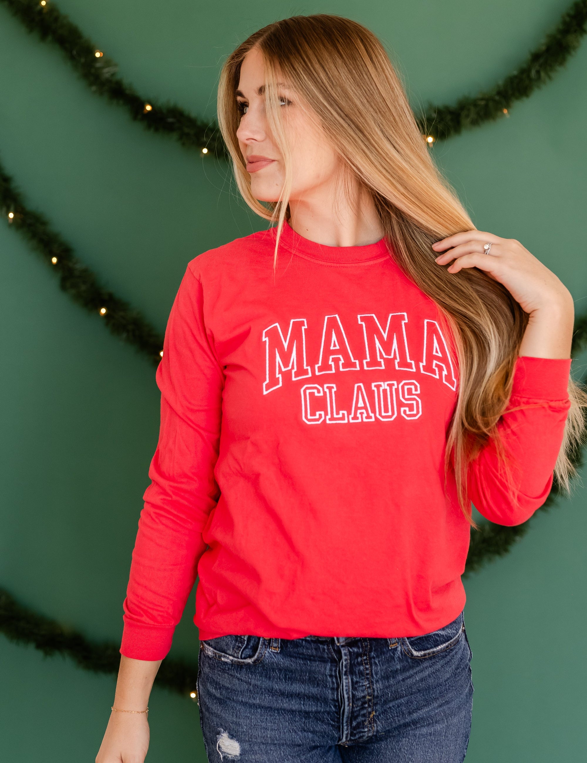 Embroidered LONG SLEEVE Comfort Colors Tee - Mama Claus Little Mama Shirt Shop LLC