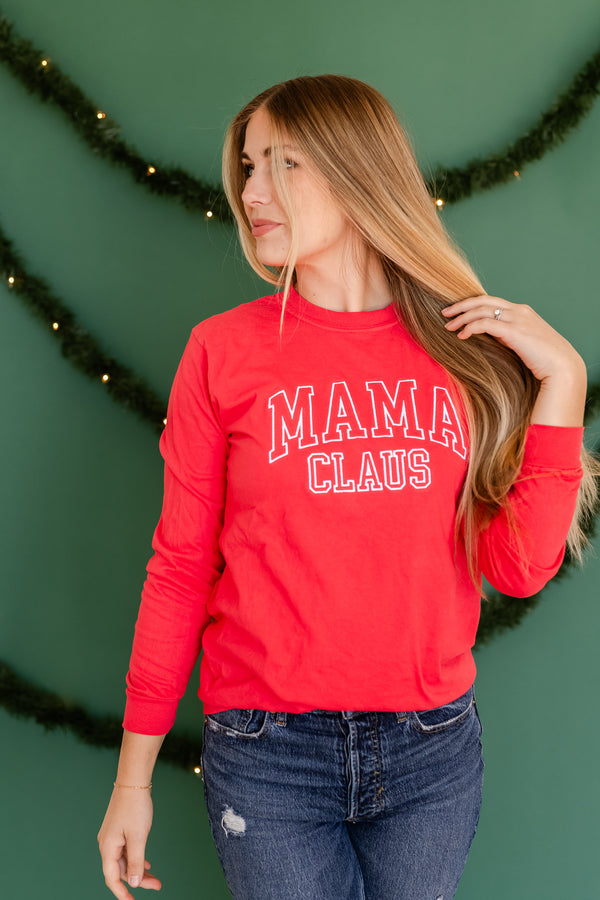 Embroidered LONG SLEEVE Comfort Colors Tee - Mama Claus