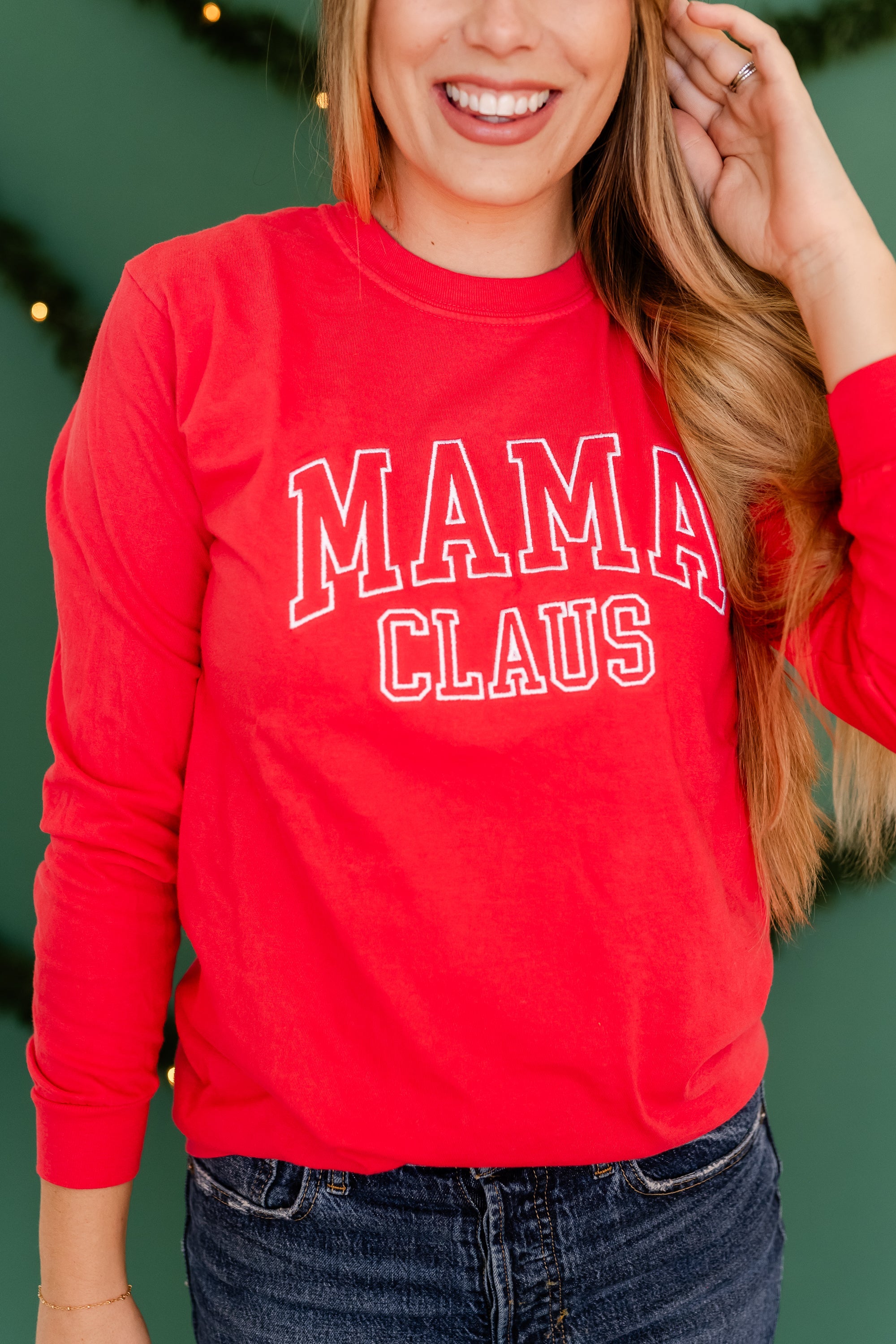 Embroidered LONG SLEEVE Comfort Colors Tee - Mama Claus Little Mama Shirt Shop LLC