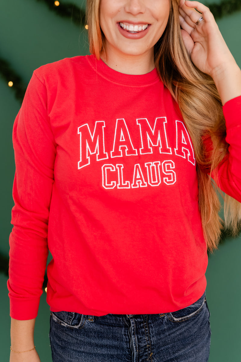 Embroidered LONG SLEEVE Comfort Colors Tee - Mama Claus