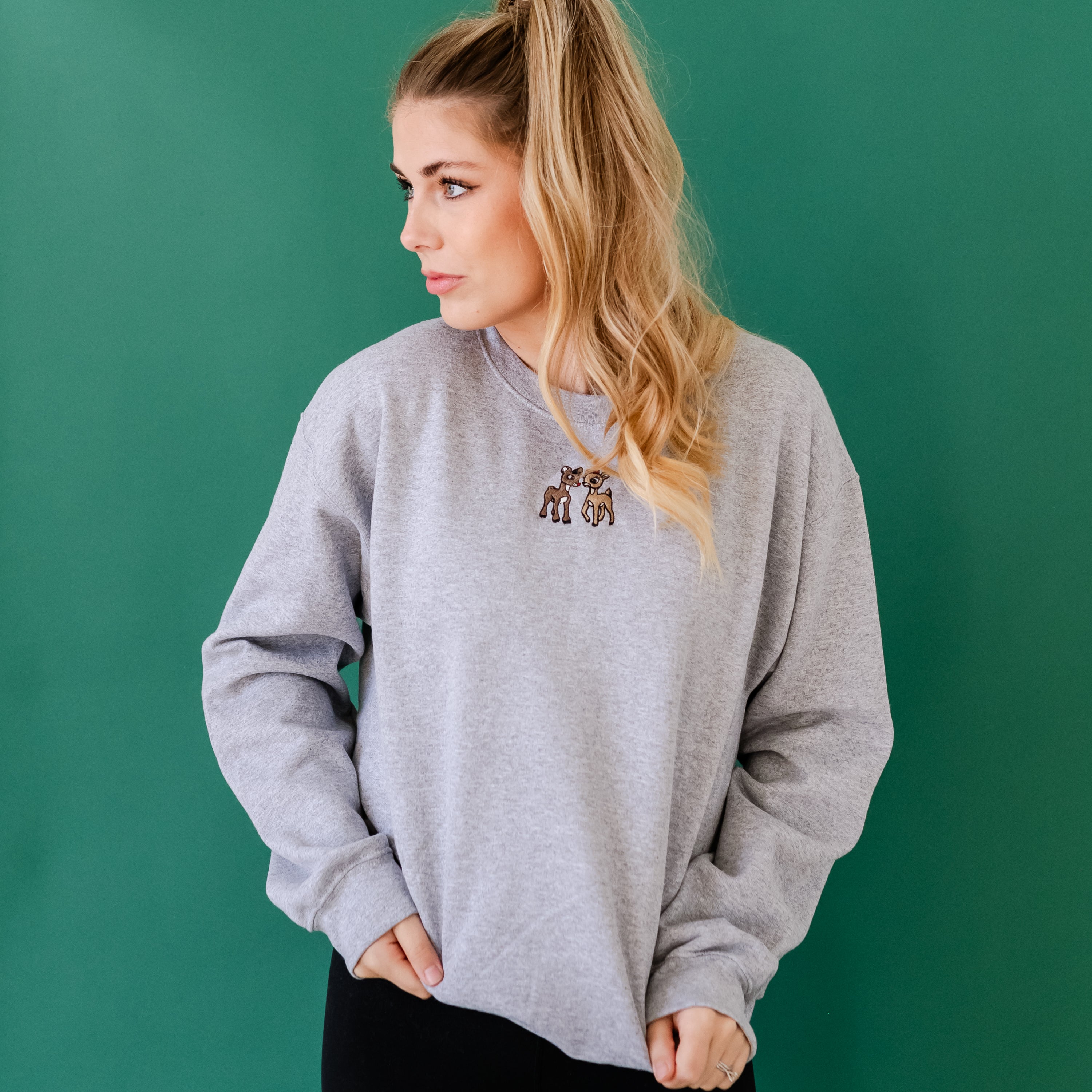 Embroidered BASIC Fleece - Gray - Reindeer Love Little Mama Shirt Shop LLC