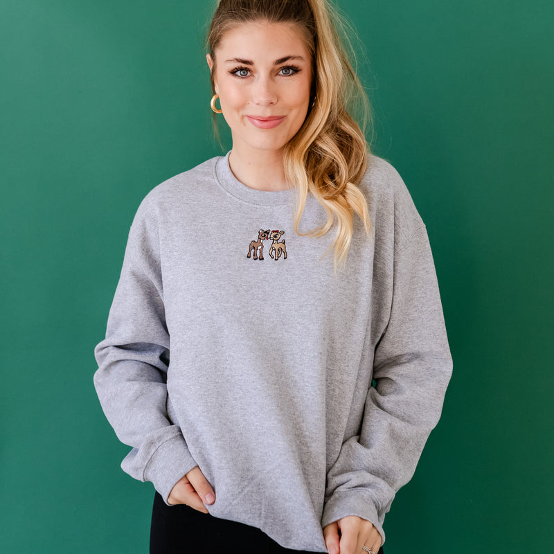 Embroidered BASIC Fleece - Gray - Reindeer Love