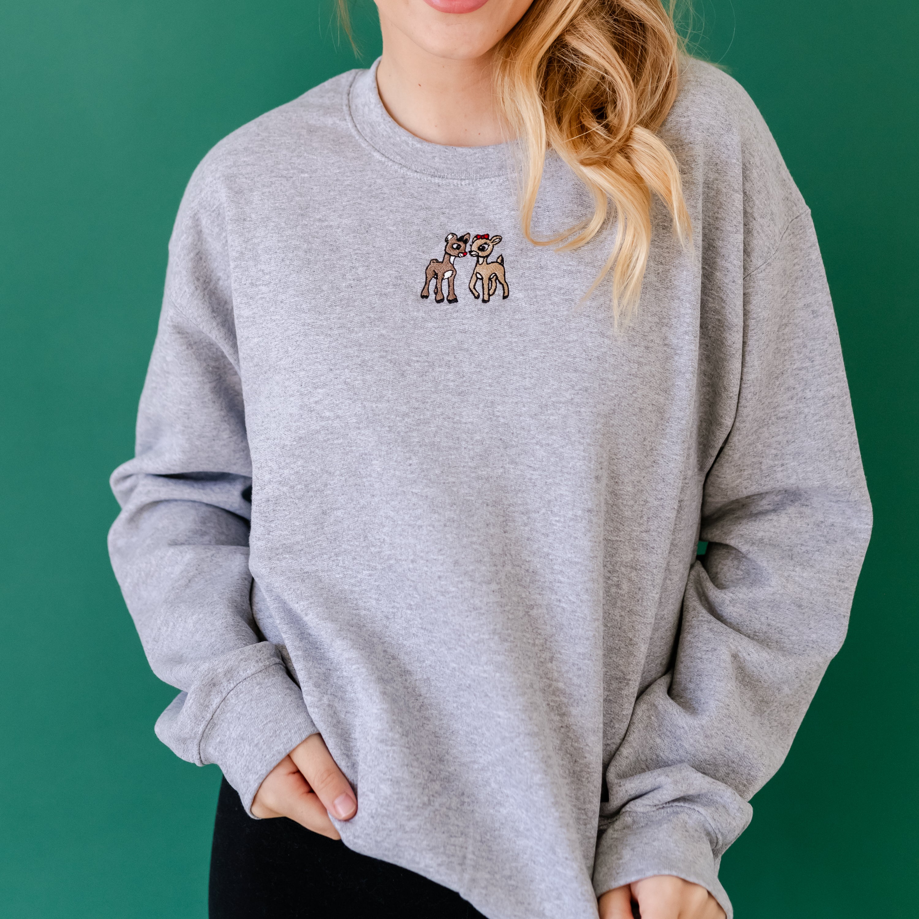 Embroidered BASIC Fleece - Gray - Reindeer Love Little Mama Shirt Shop LLC
