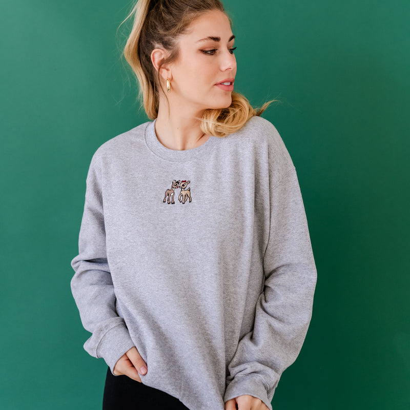 Embroidered BASIC Fleece - Gray - Reindeer Love