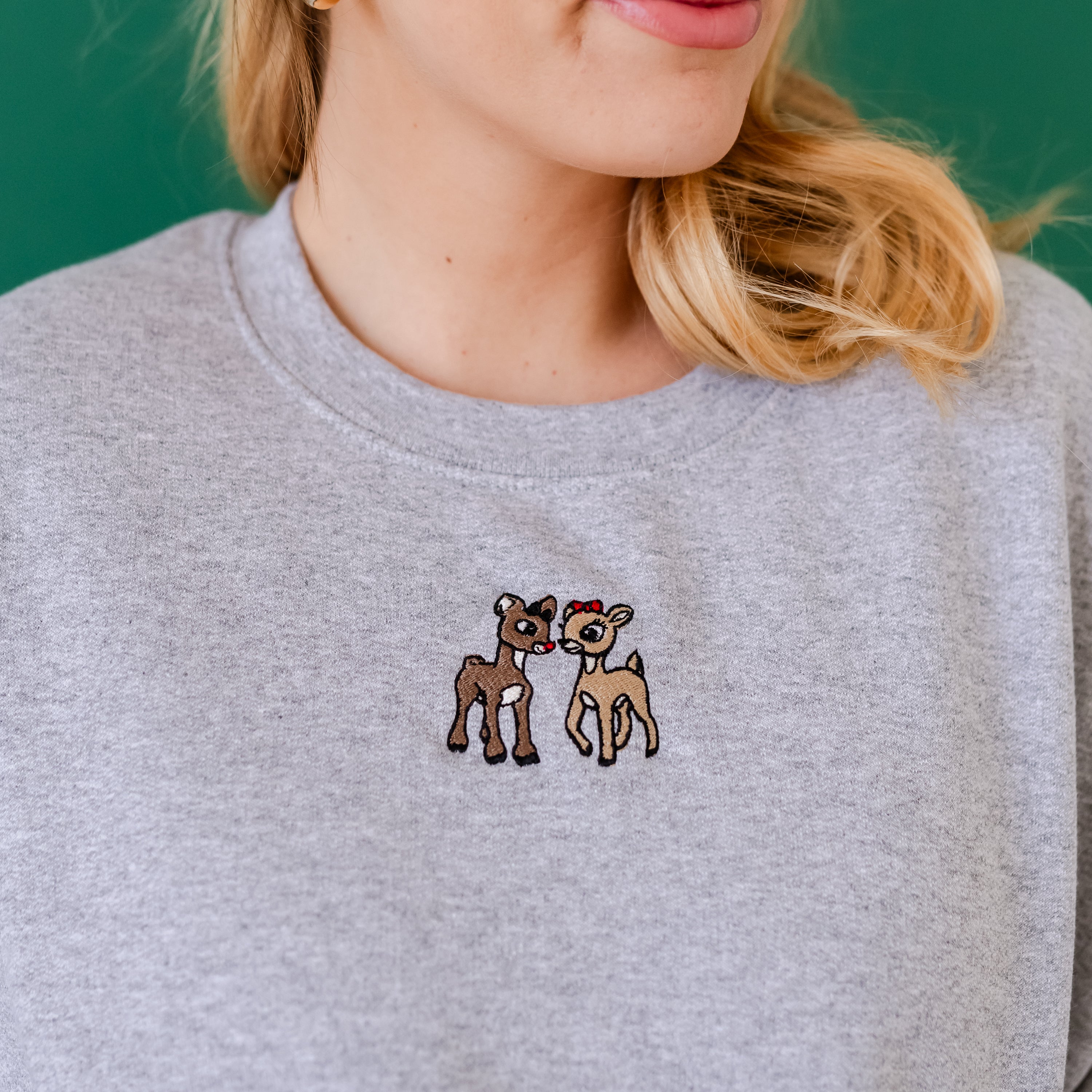 Embroidered BASIC Fleece - Gray - Reindeer Love Little Mama Shirt Shop LLC