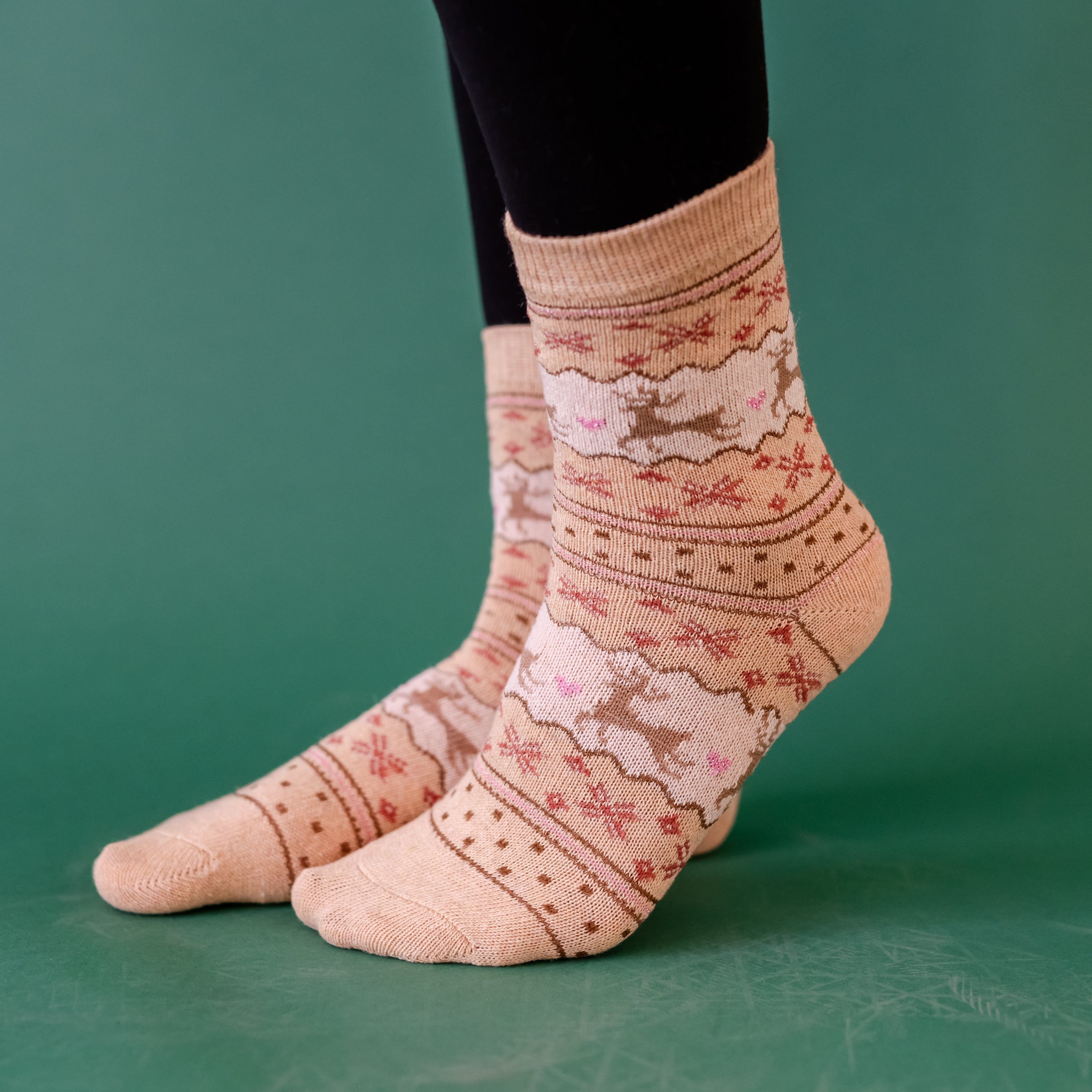 LMSS® CREW SOCKS - Cream Reindeer Little Mama Shirt Shop