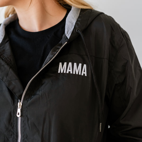 CAPSULE PIECE - MAMA Windbreaker - All Black - (Embroidered Block Font Mama)