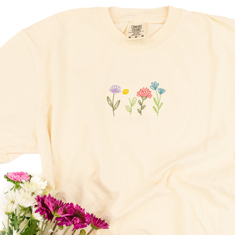 Embroidered SHORT SLEEVE Comfort Colors Tee - SPRING FLOWERS
