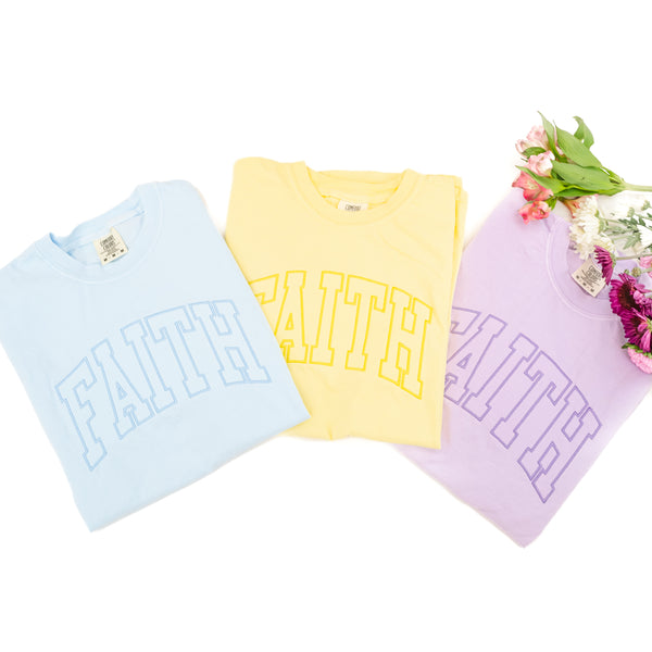 Embroidered SHORT SLEEVE Comfort Colors Tee - ARCHED FAITH - Tone on Tone Thread
