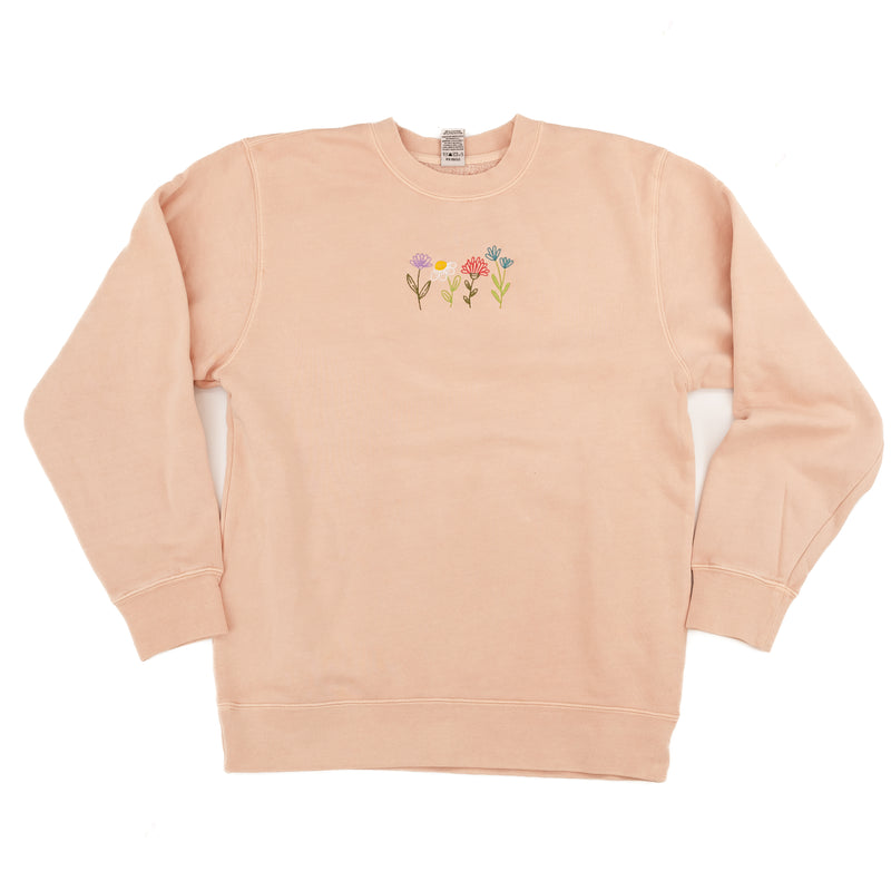 Embroidered Pigment Crewneck Sweatshirt - SPRING FLOWERS