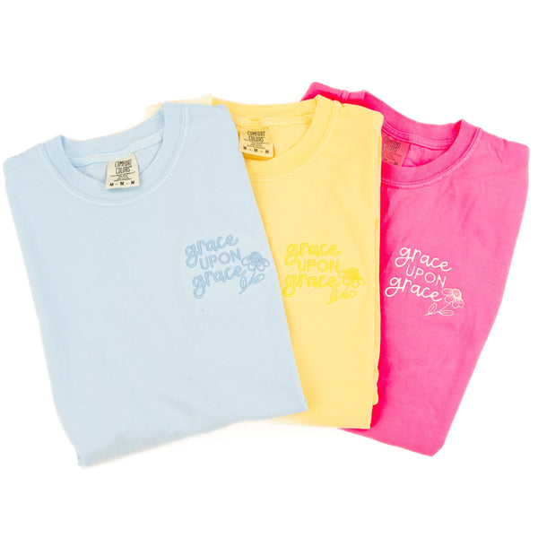 Embroidered SHORT SLEEVE Comfort Colors Tee - GRACE UPON GRACE