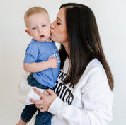 Mom of a Warrior - Varsity - BASIC FLEECE CREWNECK