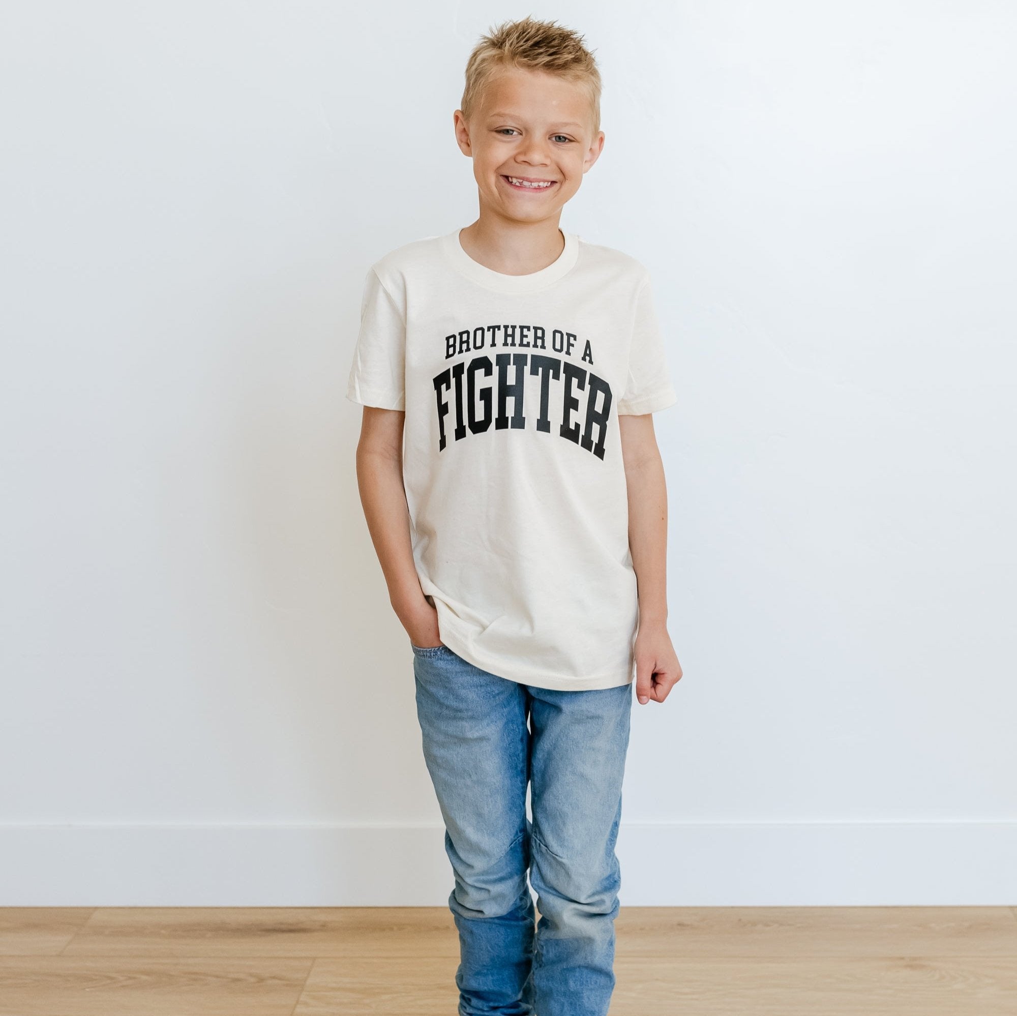 Brother of a Fighter - Varsity - Child Tee Little Mama Shirt Shop