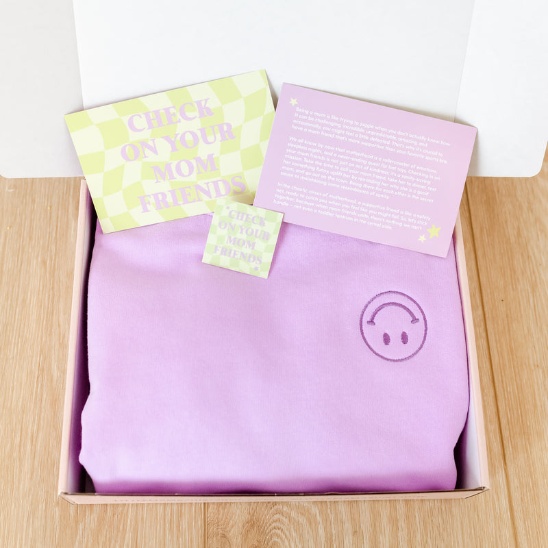 CHECK ON YOUR MOM FRIENDS - LMSS Exclusive - Neon Purple Sweatshirt Box