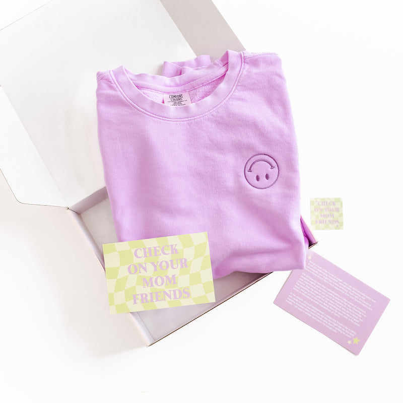 CHECK ON YOUR MOM FRIENDS - LMSS Exclusive - Neon Purple Sweatshirt Box