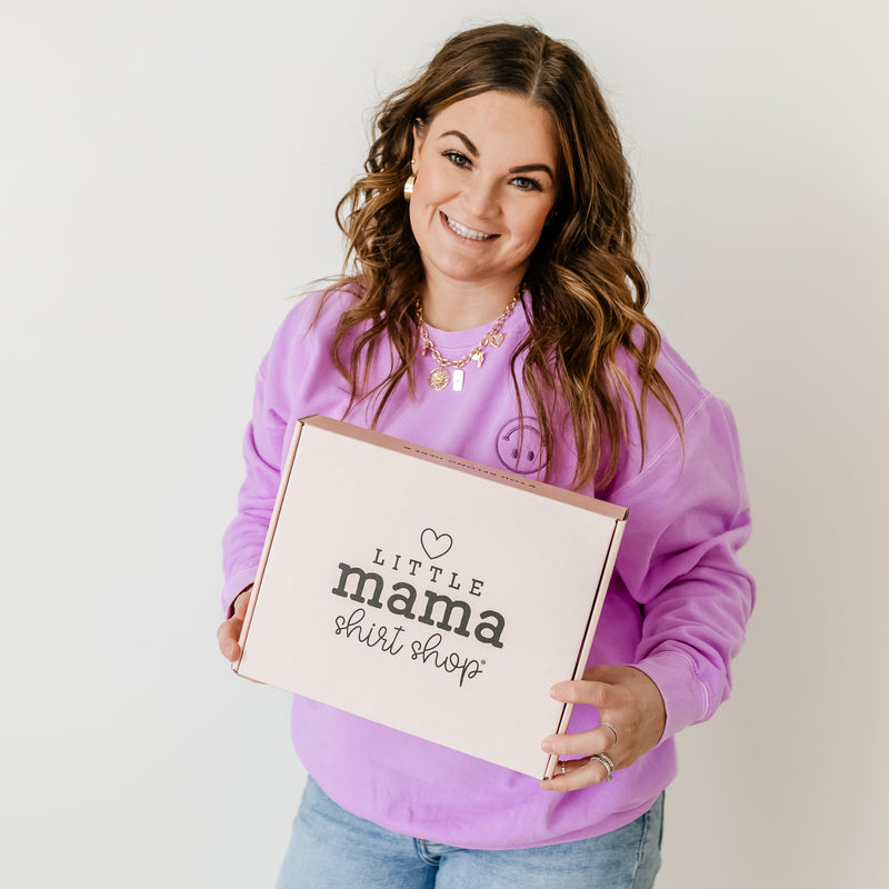 CHECK ON YOUR MOM FRIENDS - LMSS Exclusive - Neon Purple Sweatshirt Box