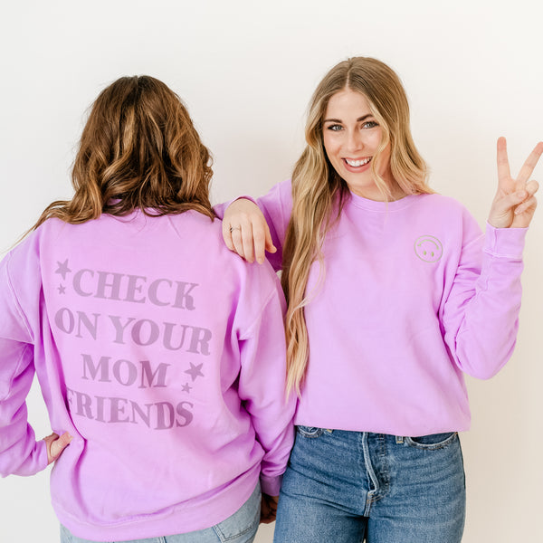 CHECK ON YOUR MOM FRIENDS - LMSS Exclusive - Neon Purple Sweatshirt Box