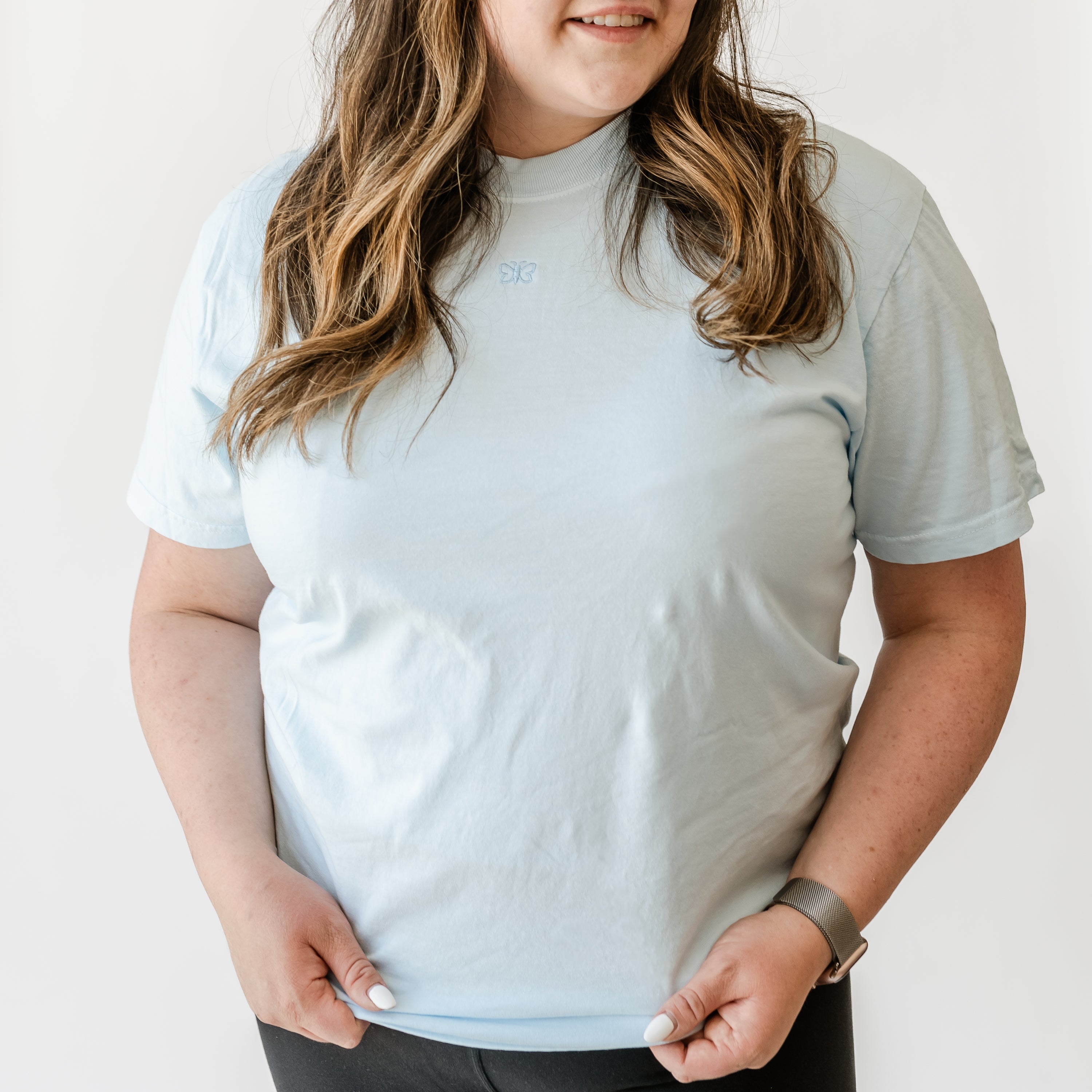 Embroidered Comfort Colors Tee - Mini Symbol (centered) - I'm Just a Girl Collection Little Mama Shirt Shop LLC