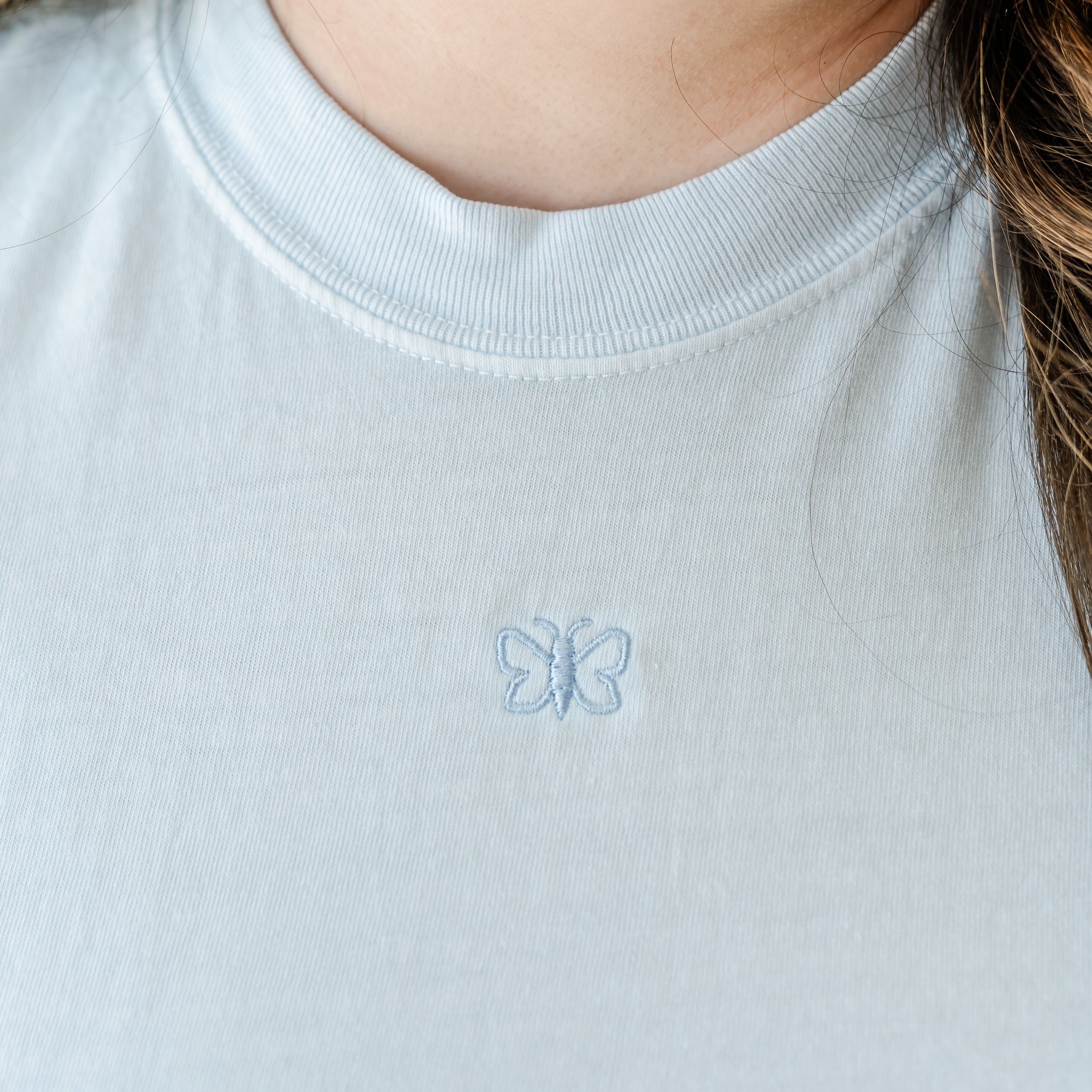 Embroidered Comfort Colors Tee - Mini Symbol (centered) - I'm Just a Girl Collection Little Mama Shirt Shop LLC