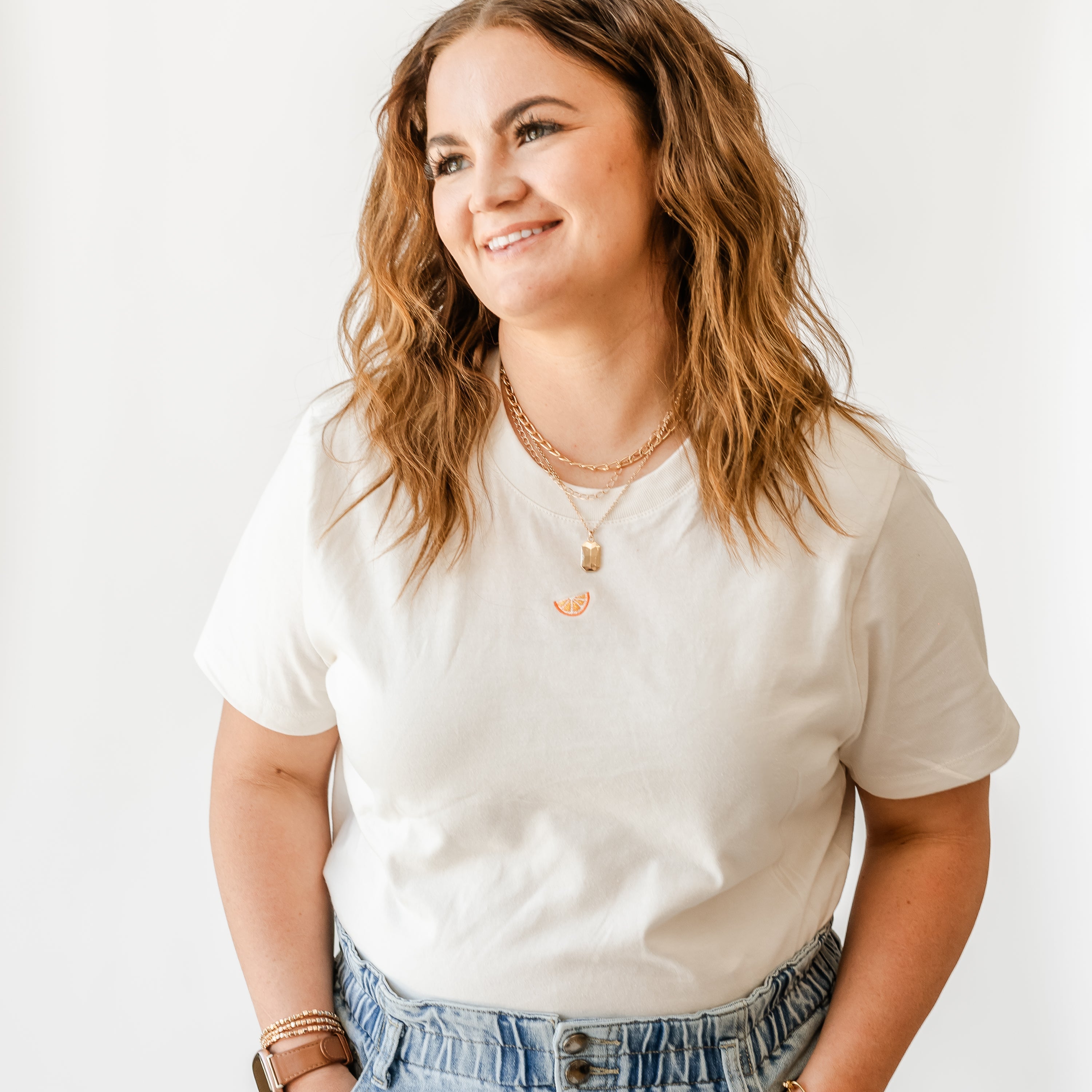 Embroidered Women's Everyday Tee - Mini Symbol (centered) - I'm Just a Girl Collection Little Mama Shirt Shop