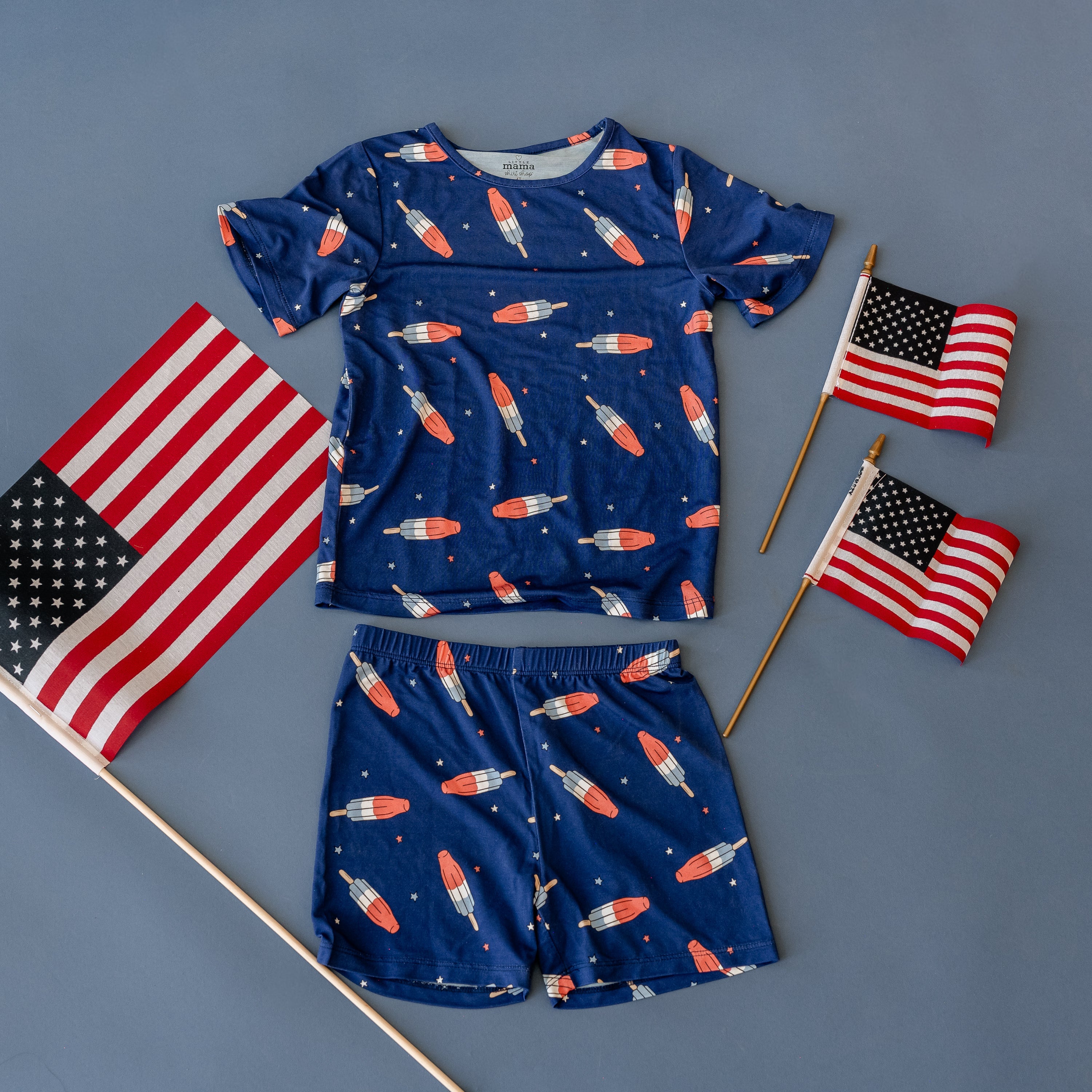 LMSS Exclusive 2-piece Patriotic PJs - Navy Popsicles Little Mama Shirt Shop LLC