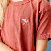 Embroidered YOUTH Comfort Colors Tee - USA '76 (pocket) Little Mama Shirt Shop