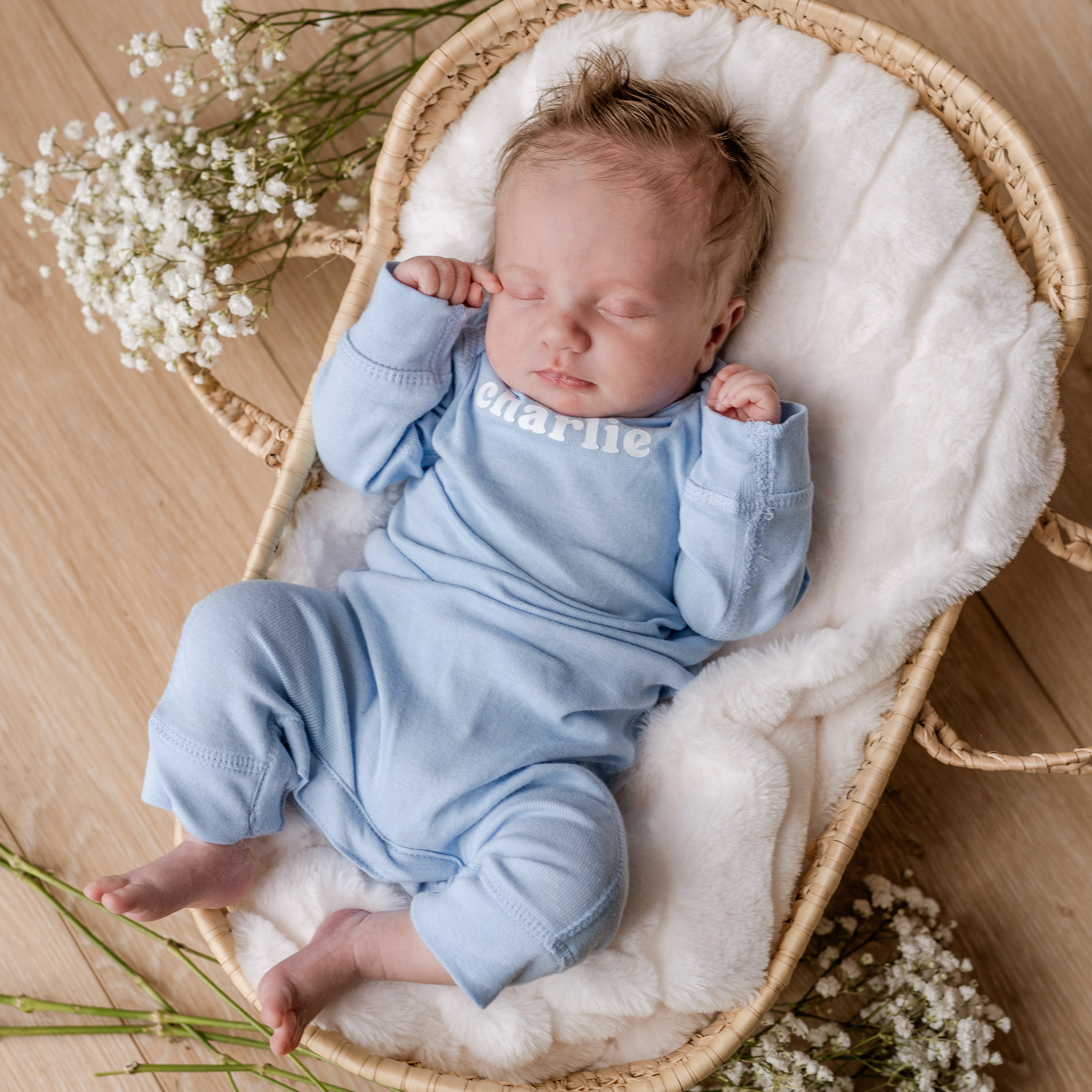 Personalized Baby Sleeper - Rose Avenue Font Little Mama Shirt Shop