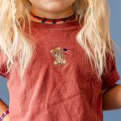 Embroidered YOUTH Comfort Colors Tee - American Bear (center) Little Mama Shirt Shop