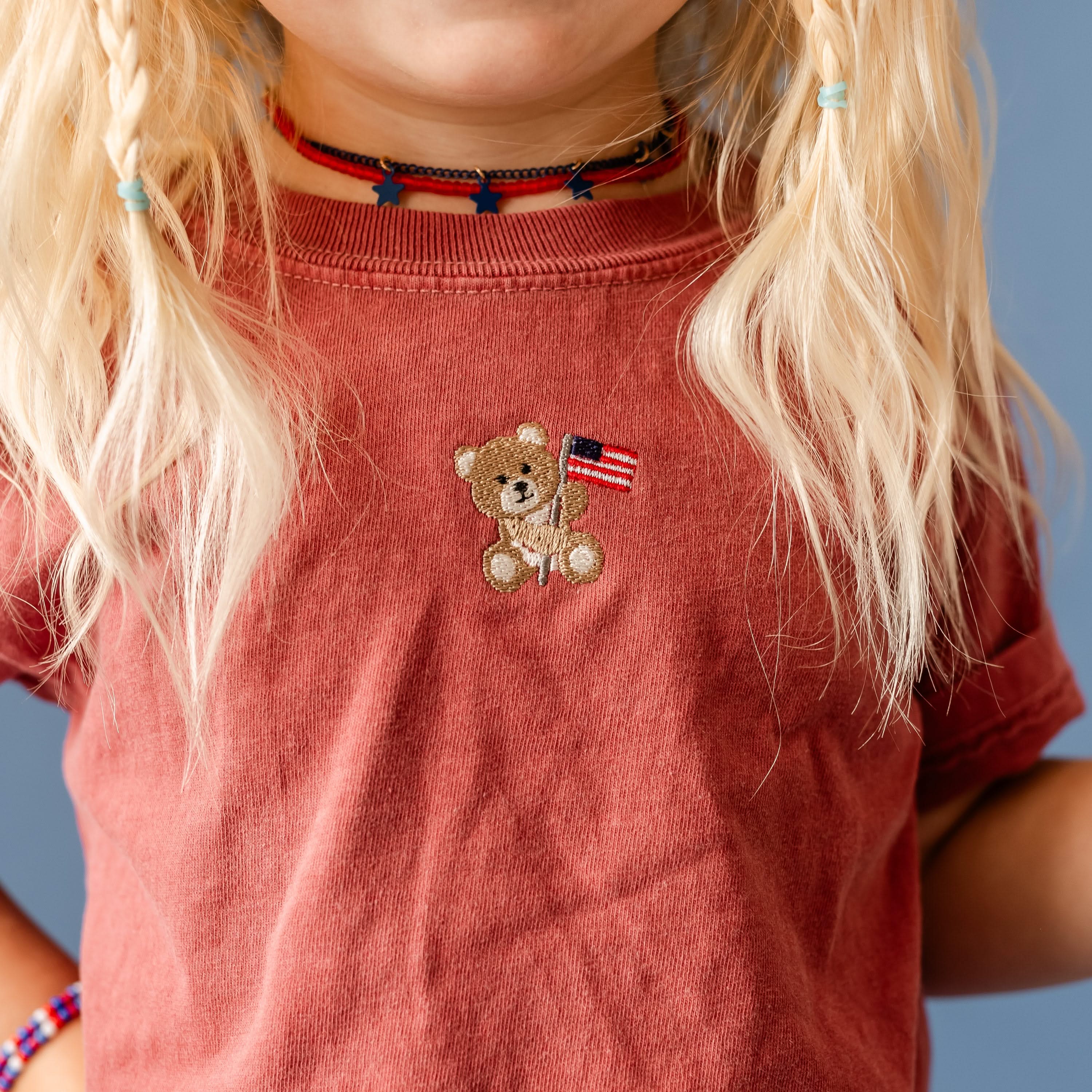 Embroidered YOUTH Comfort Colors Tee - American Bear (center) Little Mama Shirt Shop