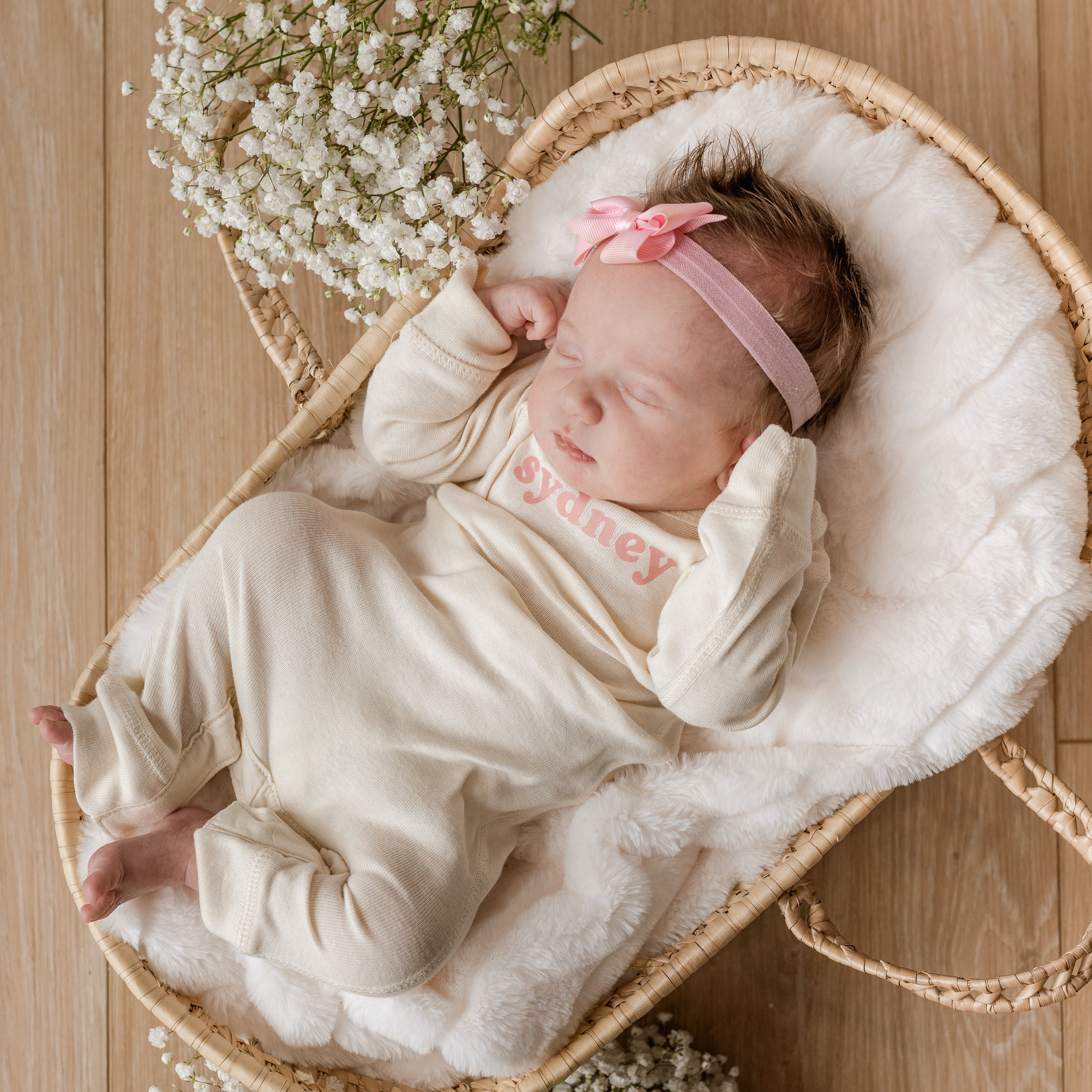 Personalized Baby Sleeper - Rose Avenue Font Little Mama Shirt Shop