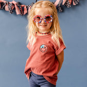 Embroidered YOUTH Comfort Colors Tee - Star Eye Smiley Flag (pocket) Little Mama Shirt Shop