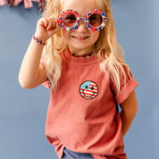 Embroidered YOUTH Comfort Colors Tee - Star Eye Smiley Flag (pocket) Little Mama Shirt Shop