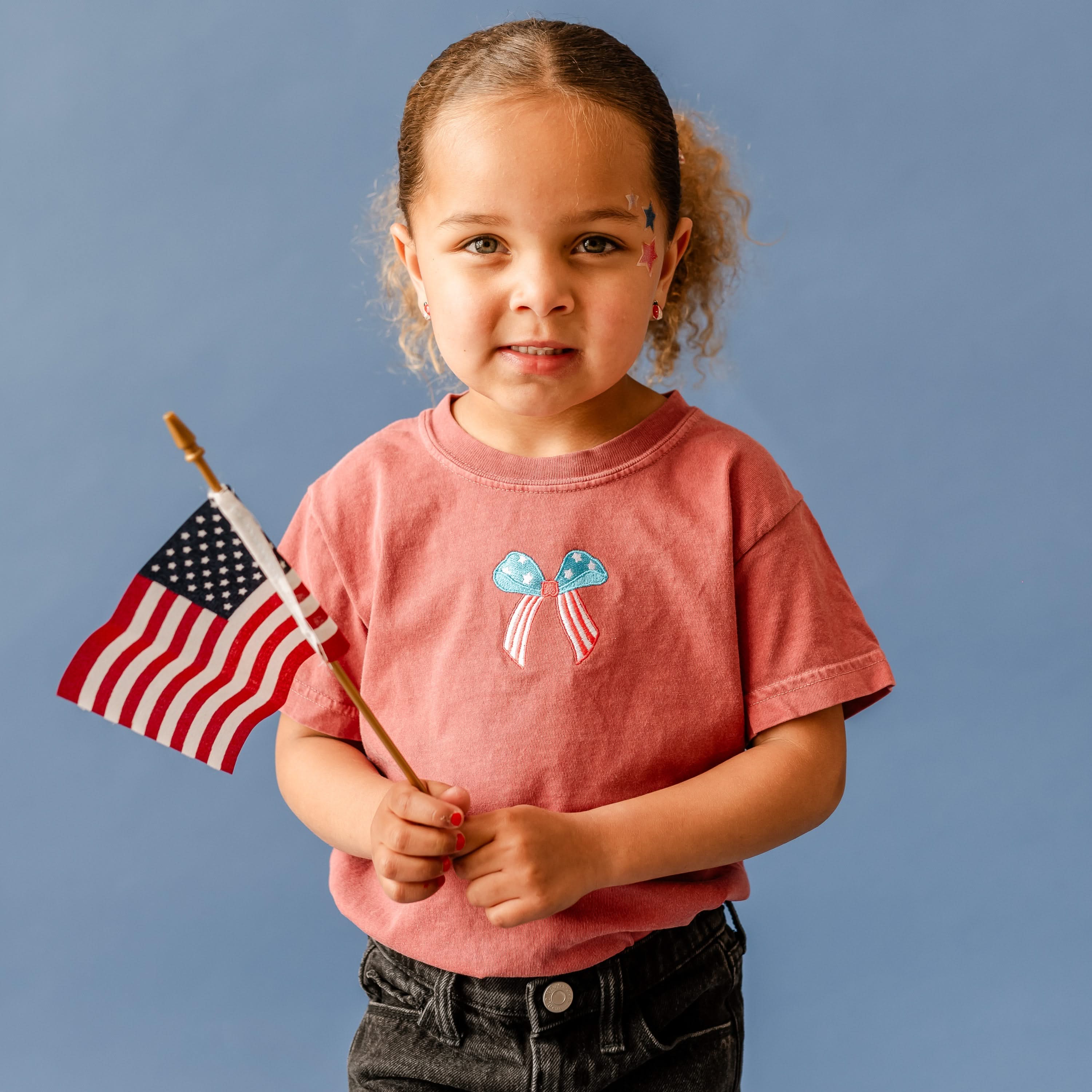 Embroidered YOUTH Comfort Colors Tee - Patriotic Bow (center) Little Mama Shirt Shop